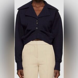 GUC Recto- Blue Double Knit Gathered Jersey Polo Shirt Top. Size XS